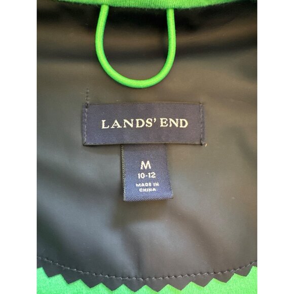 Lands End Hooded Rain Jacket Womens M 10-12 Rubberized Waterproof Green Lining - Picture 5 of 11